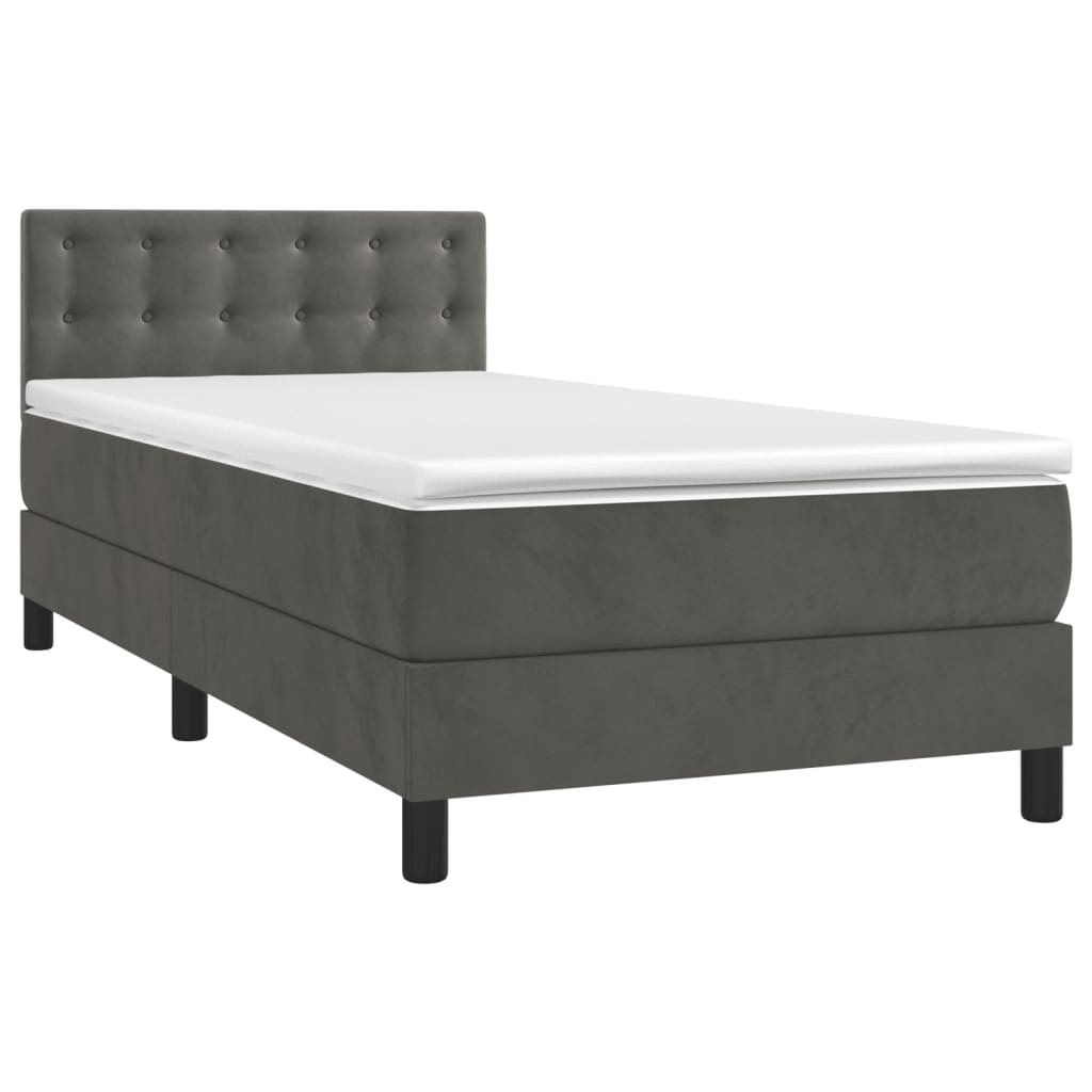 vidaXL Κρεβάτι Boxspring με Στρώμα & LED Σκ. Γκρι 80x200 εκ. Βελούδινο