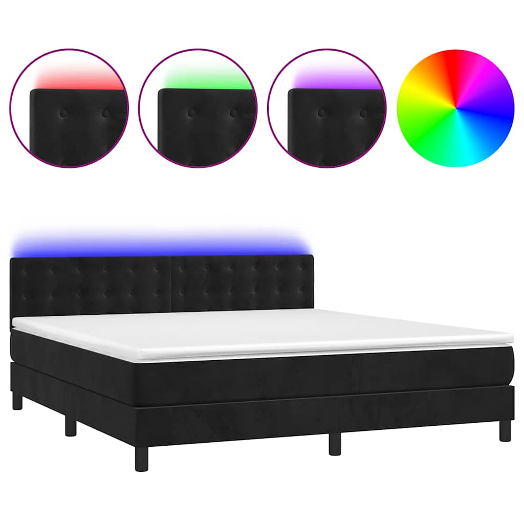 vidaXL Κρεβάτι Boxspring με Στρώμα & LED Μαύρο 160x200 εκ. Βελούδινο