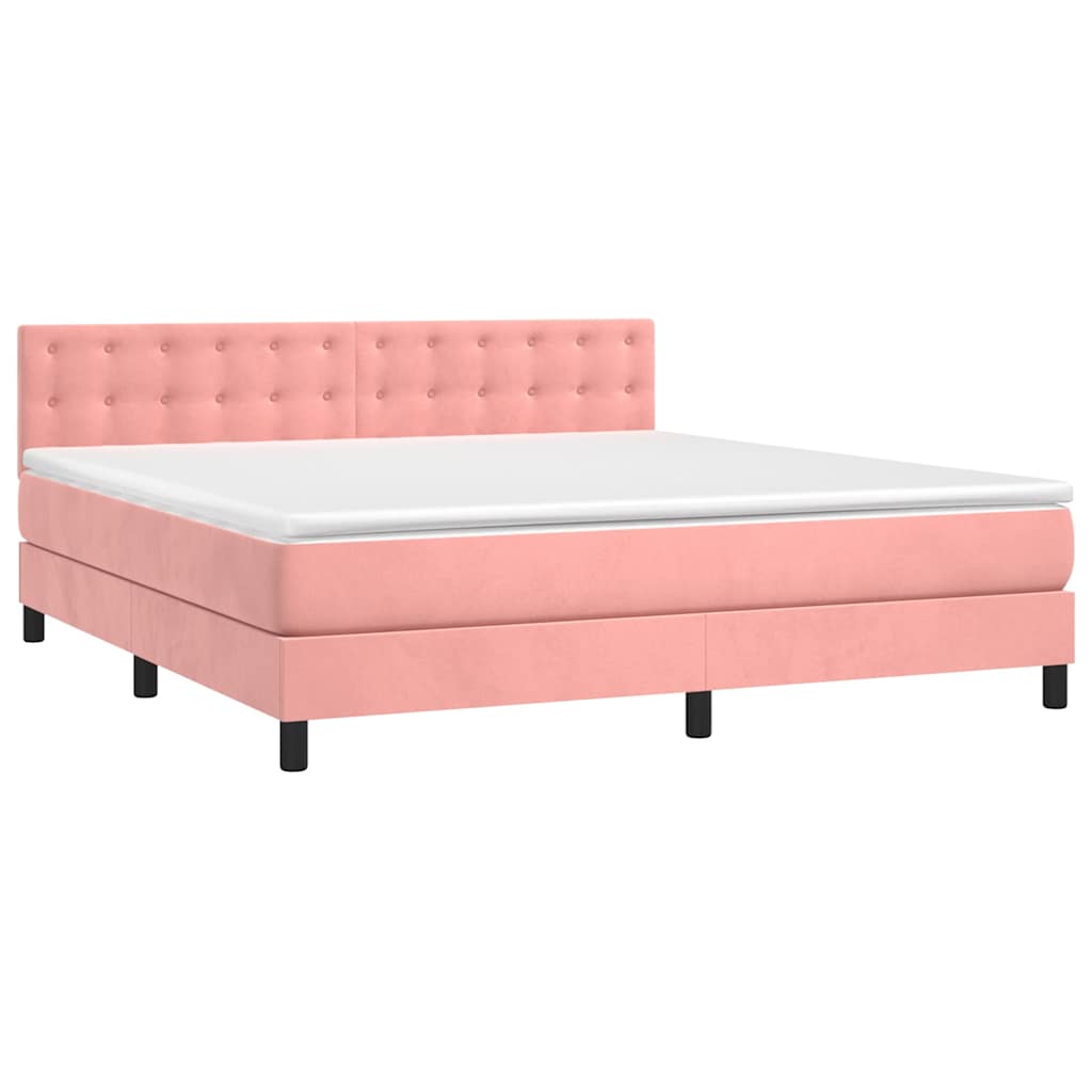 vidaXL Κρεβάτι Boxspring με Στρώμα & LED Ροζ 160x200 εκ. Βελούδινο