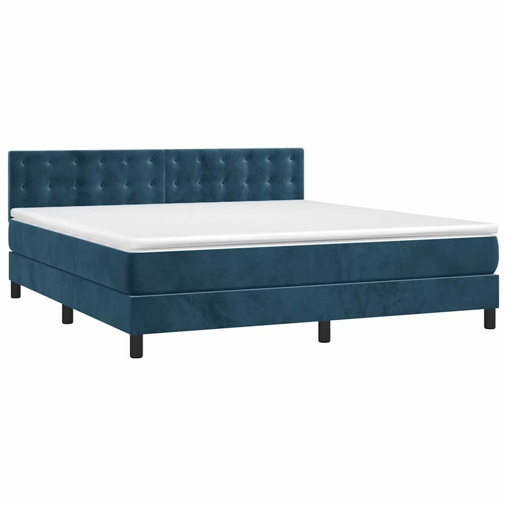 vidaXL Κρεβάτι Boxspring με Στρώμα & LED Σκ. Μπλε 180x200εκ. Βελούδινο