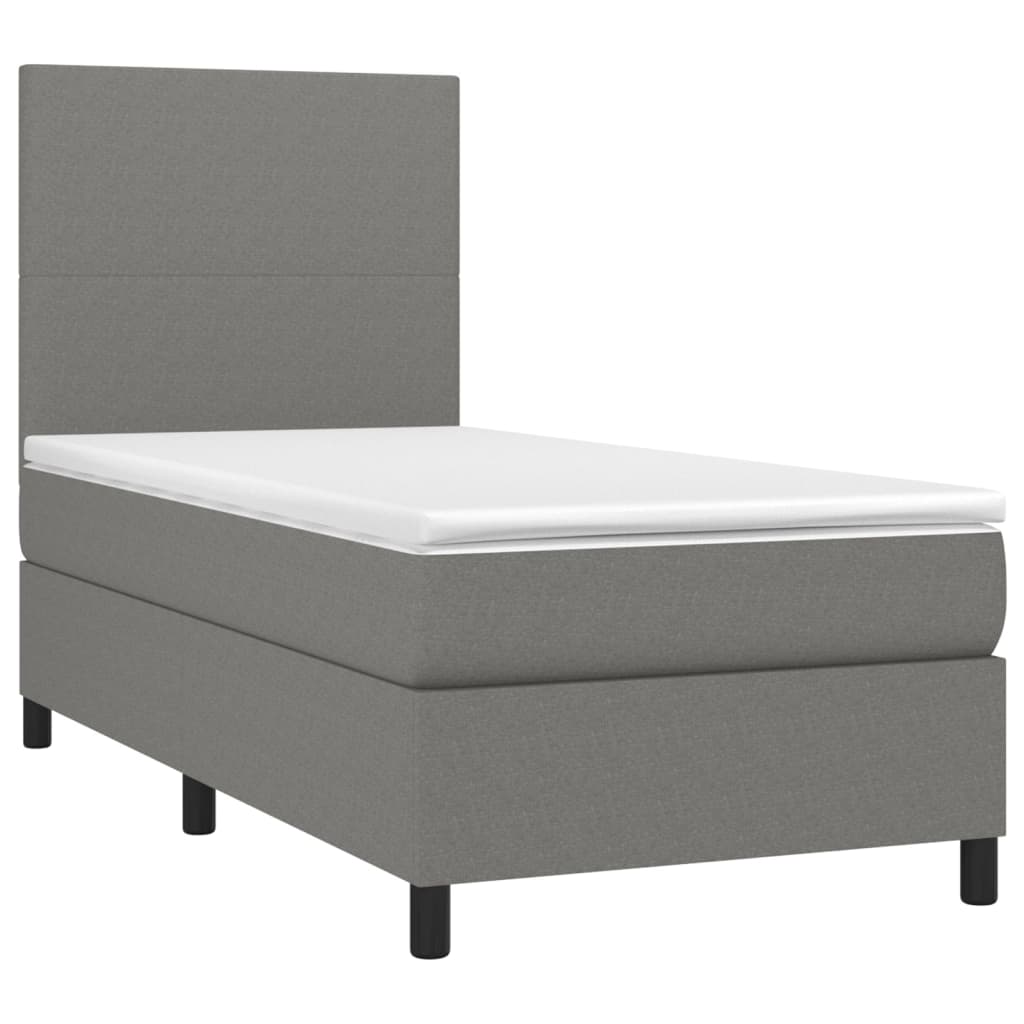 vidaXL Κρεβάτι Boxspring με Στρώμα & LED Σκ.Γκρι 90x190 εκ. Υφασμάτινο