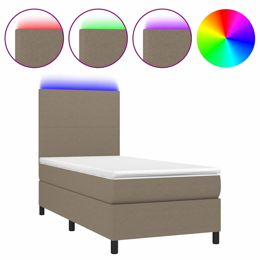 vidaXL Κρεβάτι Boxspring με Στρώμα & LED Taupe 100x200 εκ. Υφασμάτινο