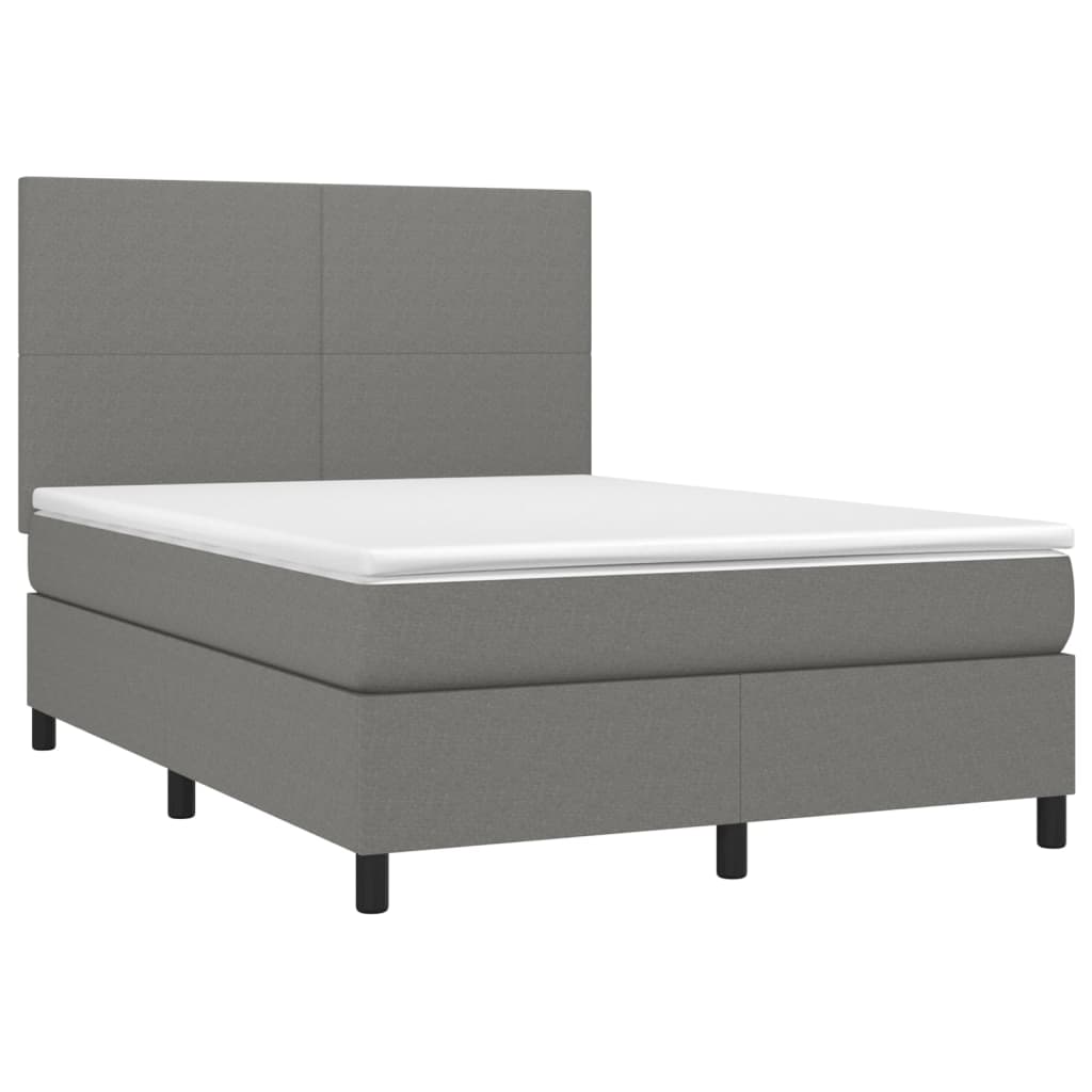 vidaXL Κρεβάτι Boxspring με Στρώμα & LED Σκ.Γκρι 140x190εκ. Υφασμάτινο