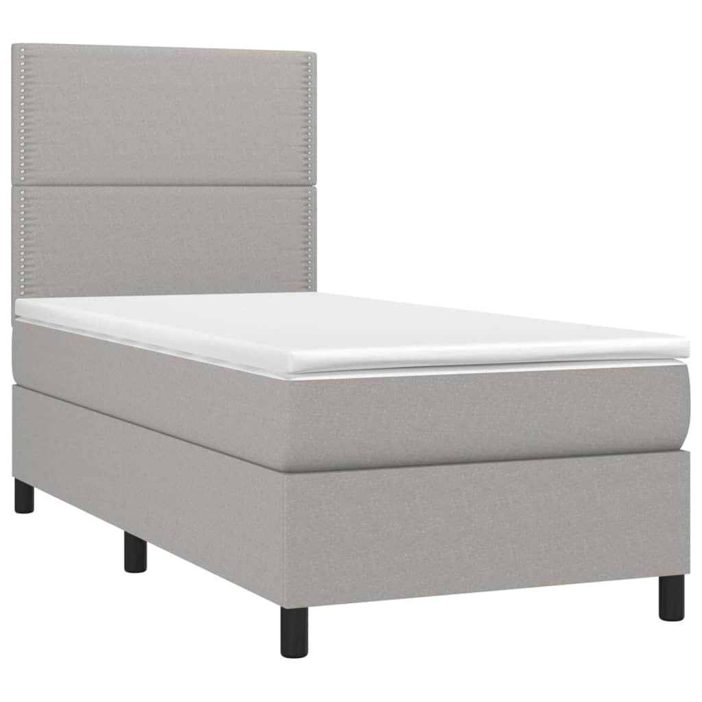 vidaXL Κρεβάτι Boxspring με Στρώμα & LED Αν.Γκρι 90x190 εκ. Υφασμάτινο