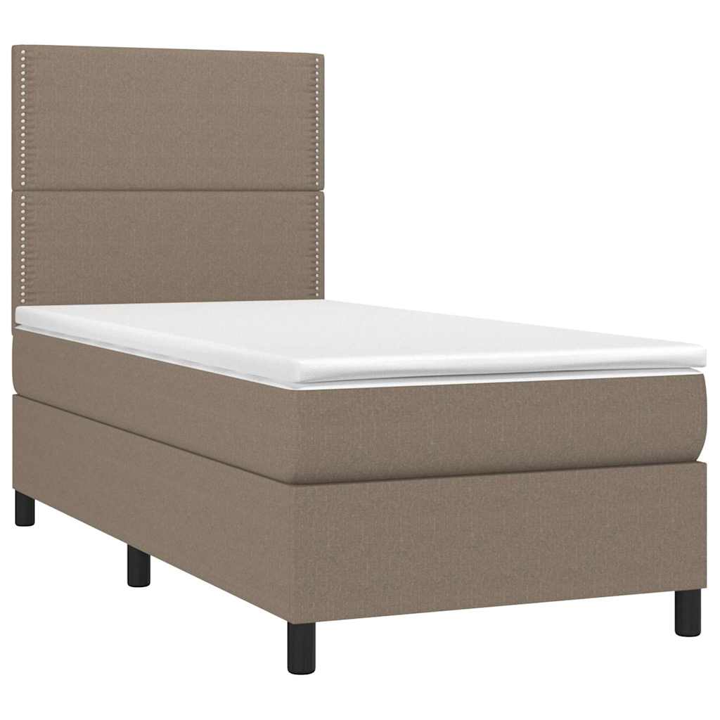 vidaXL Κρεβάτι Boxspring με Στρώμα & LED Taupe 100x200 εκ. Υφασμάτινο