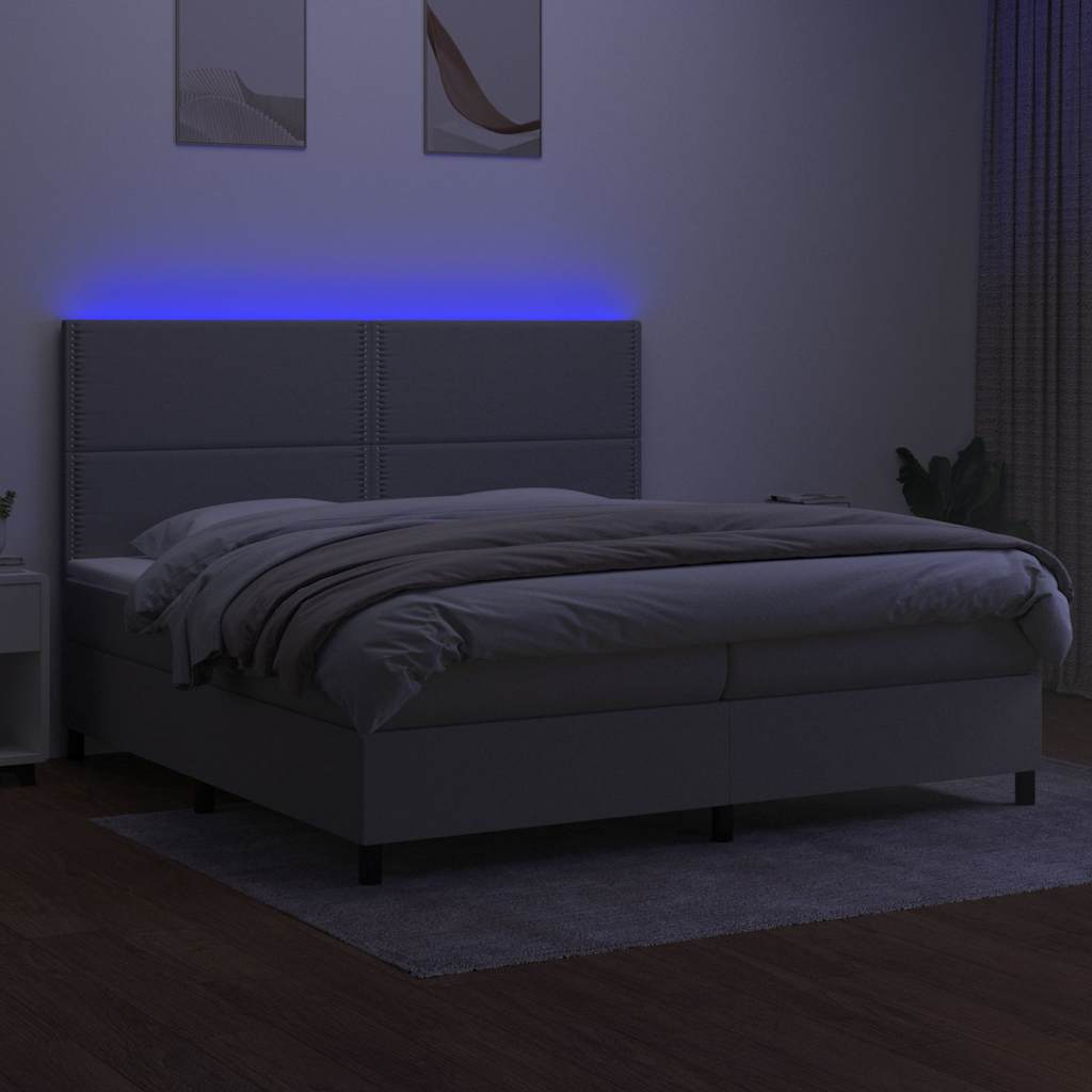 vidaXL Κρεβάτι Boxspring με Στρώμα & LED Αν.Γκρι 200x200εκ. Υφασμάτινο