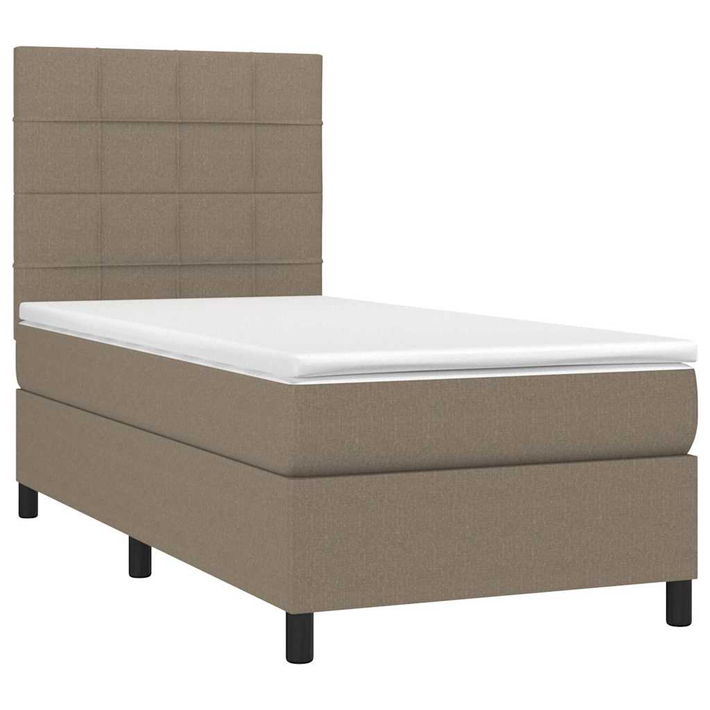 vidaXL Κρεβάτι Boxspring με Στρώμα & LED Taupe 90x190 εκ. Υφασμάτινο