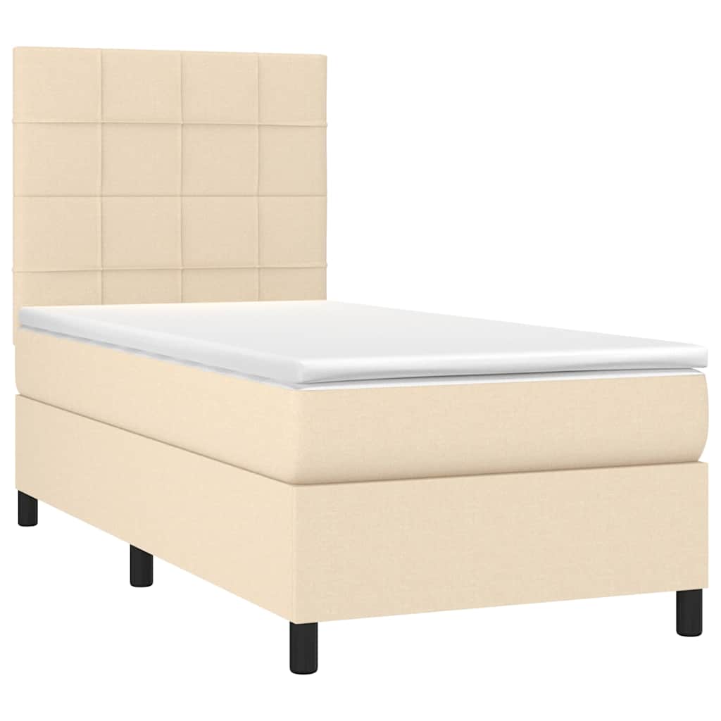 vidaXL Κρεβάτι Boxspring με Στρώμα & LED Κρεμ 90x200 εκ. Υφασμάτινο
