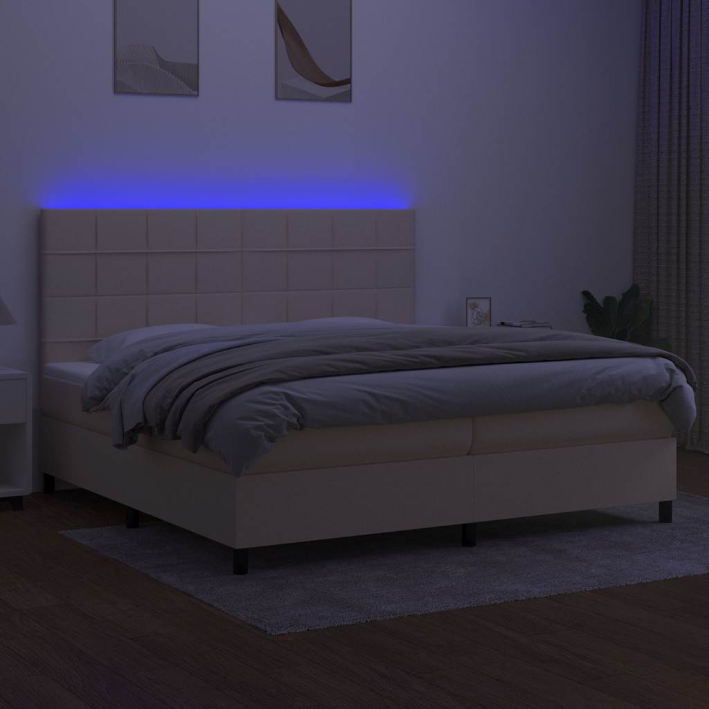 vidaXL Κρεβάτι Boxspring με Στρώμα & LED Κρεμ 200x200 εκ. Υφασμάτινο