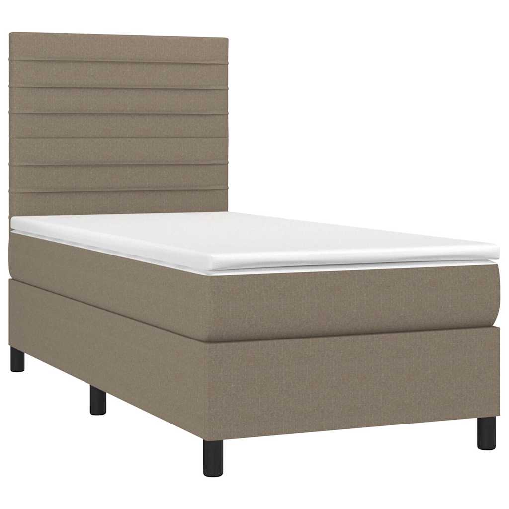 vidaXL Κρεβάτι Boxspring με Στρώμα & LED Taupe 90x200 εκ. Υφασμάτινο