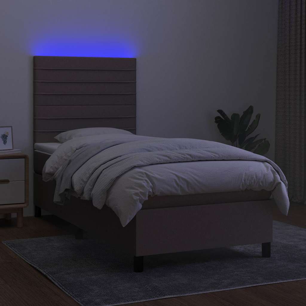 vidaXL Κρεβάτι Boxspring με Στρώμα & LED Taupe 90x200 εκ. Υφασμάτινο