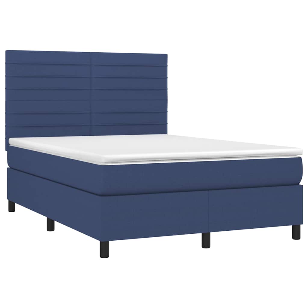 vidaXL Κρεβάτι Boxspring με Στρώμα & LED Μπλε 140x200 εκ. Υφασμάτινο