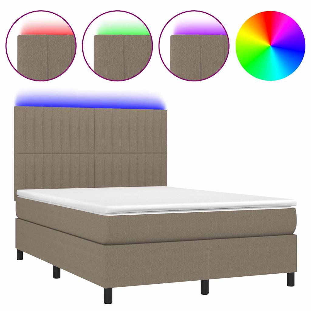 vidaXL Κρεβάτι Boxspring με Στρώμα & LED Taupe 140x200 εκ. Υφασμάτινο