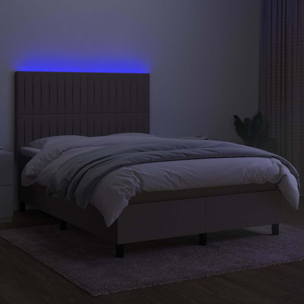 vidaXL Κρεβάτι Boxspring με Στρώμα & LED Taupe 140x200 εκ. Υφασμάτινο