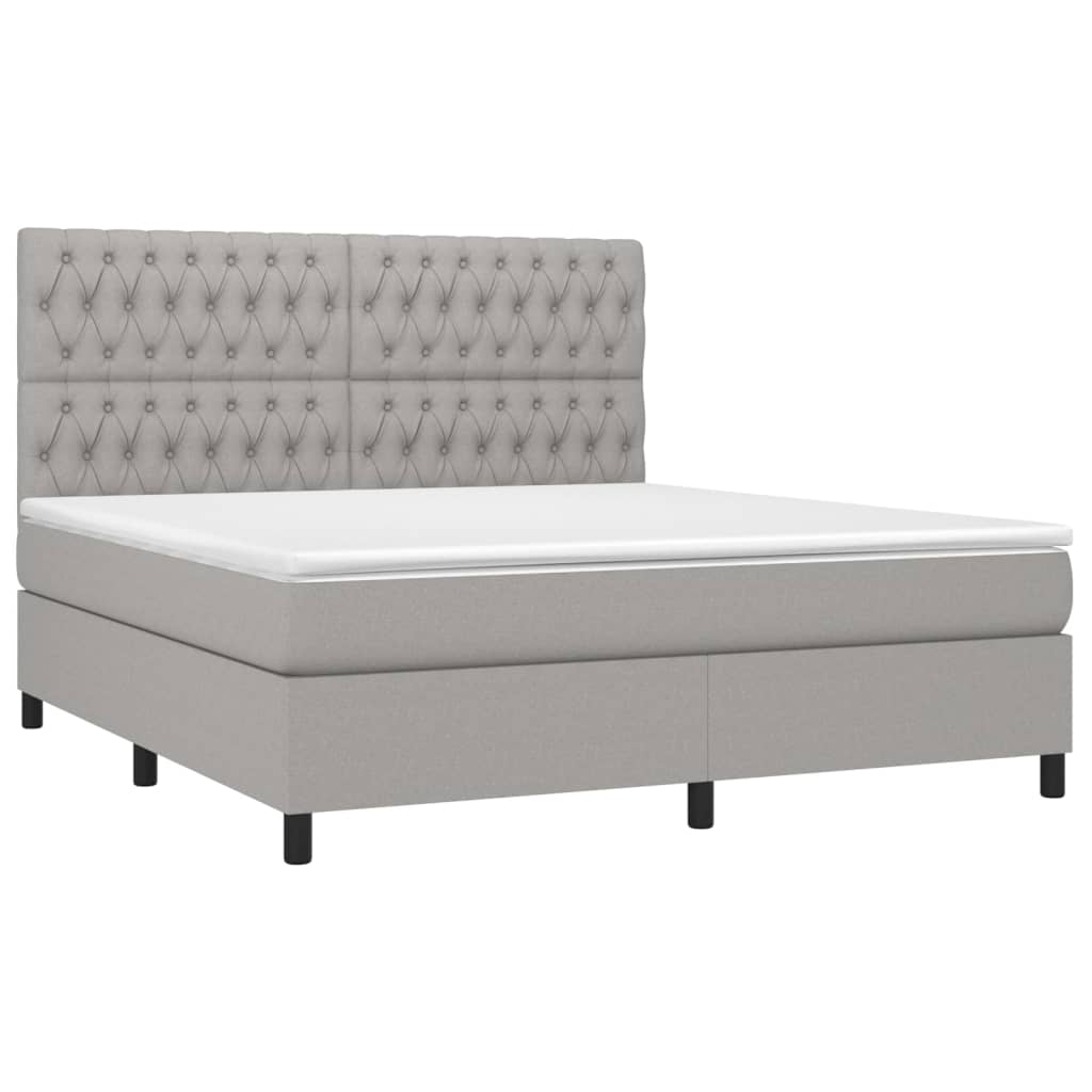 vidaXL Κρεβάτι Boxspring με Στρώμα & LED Αν.Γκρι 180x200εκ. Υφασμάτινο