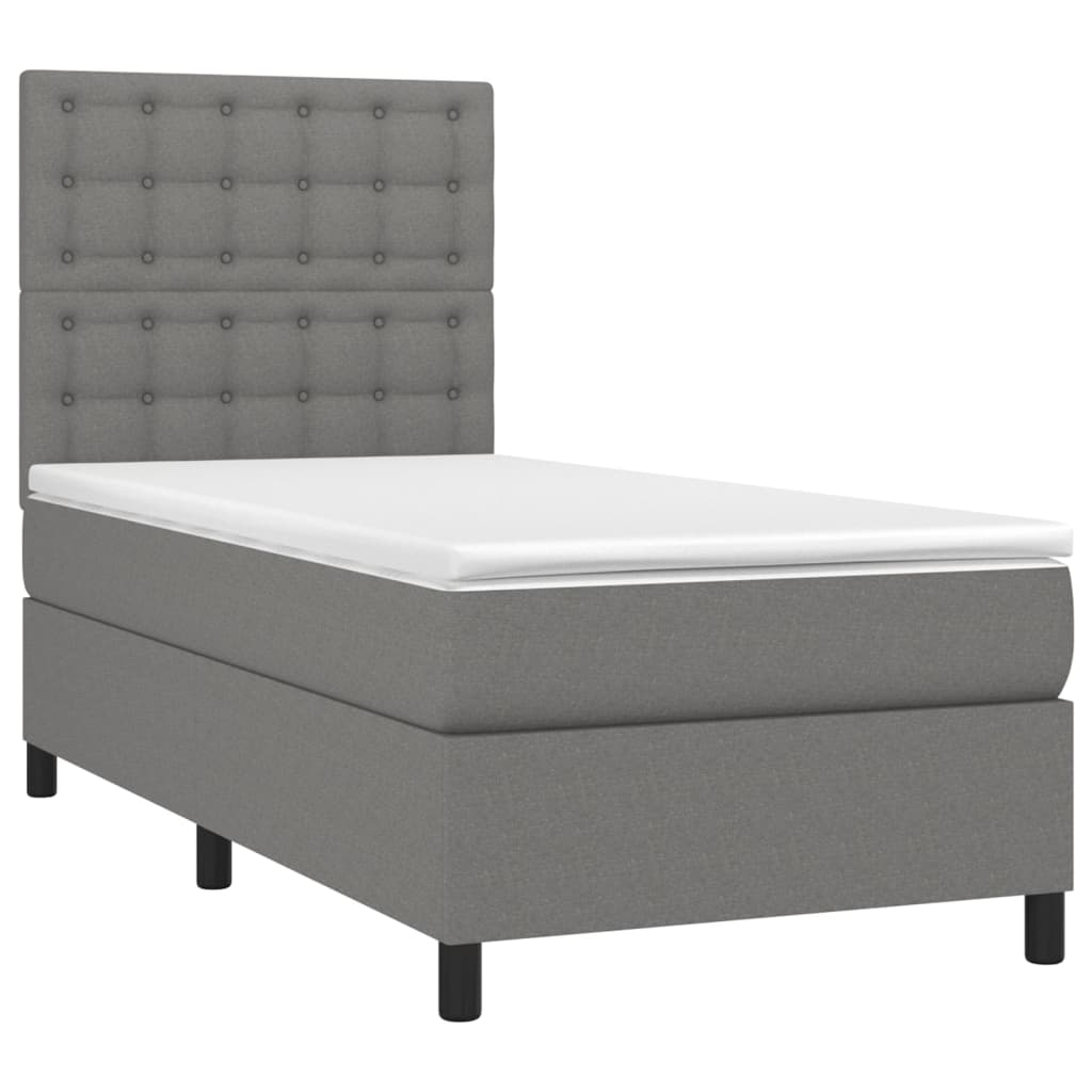 vidaXL Κρεβάτι Boxspring με Στρώμα & LED Σκ.Γκρι 80x200 εκ. Υφασμάτινο