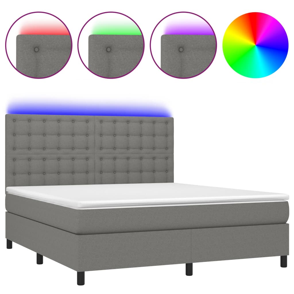 vidaXL Κρεβάτι Boxspring με Στρώμα & LED Σκ.Γκρι 160x200 εκ Υφασμάτινο