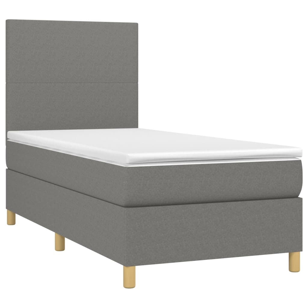 vidaXL Κρεβάτι Boxspring με Στρώμα & LED Σκ.Γκρι 80x200 εκ. Υφασμάτινο