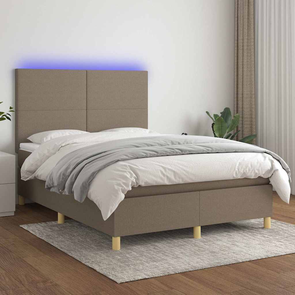 vidaXL Κρεβάτι Boxspring με Στρώμα & LED Taupe 140x200 εκ. Υφασμάτινο