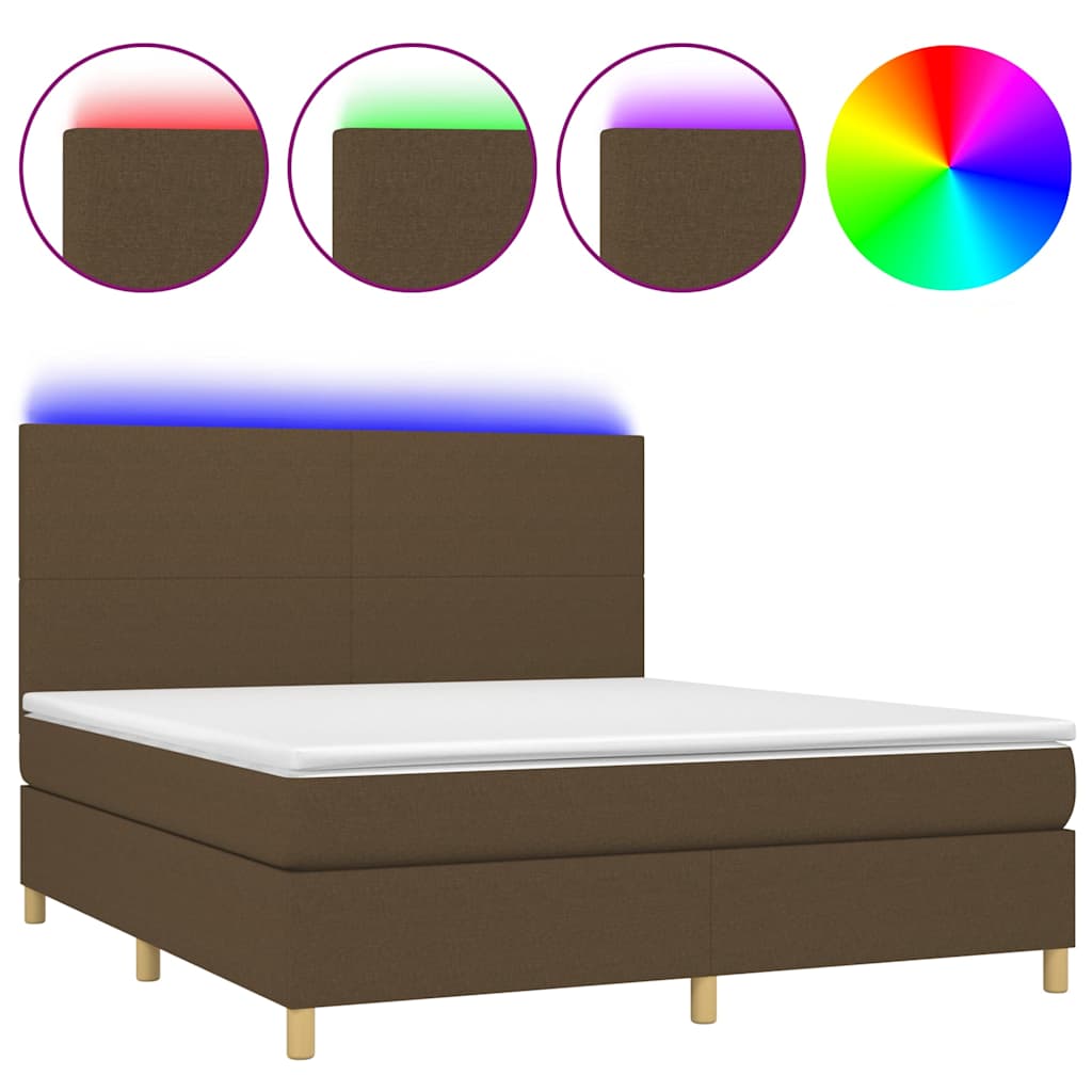 vidaXL Κρεβάτι Boxspring με Στρώμα & LED Σκ.Καφέ 160x200εκ. Υφασμάτινο