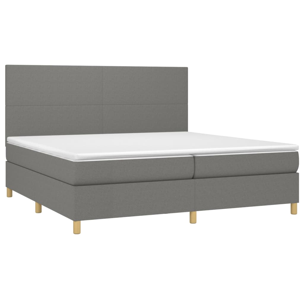 vidaXL Κρεβάτι Boxspring με Στρώμα & LED Σκ.Γκρι 200x200εκ. Υφασμάτινο