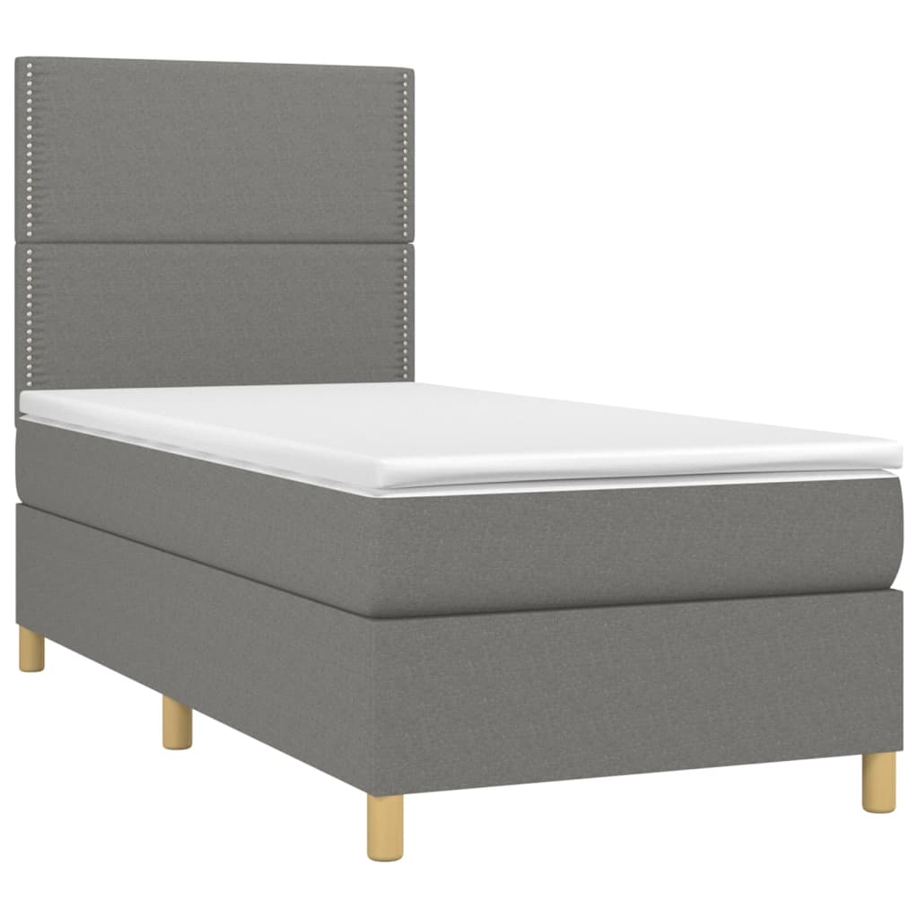 vidaXL Κρεβάτι Boxspring με Στρώμα & LED Σκ.Γκρι 90x190 εκ. Υφασμάτινο