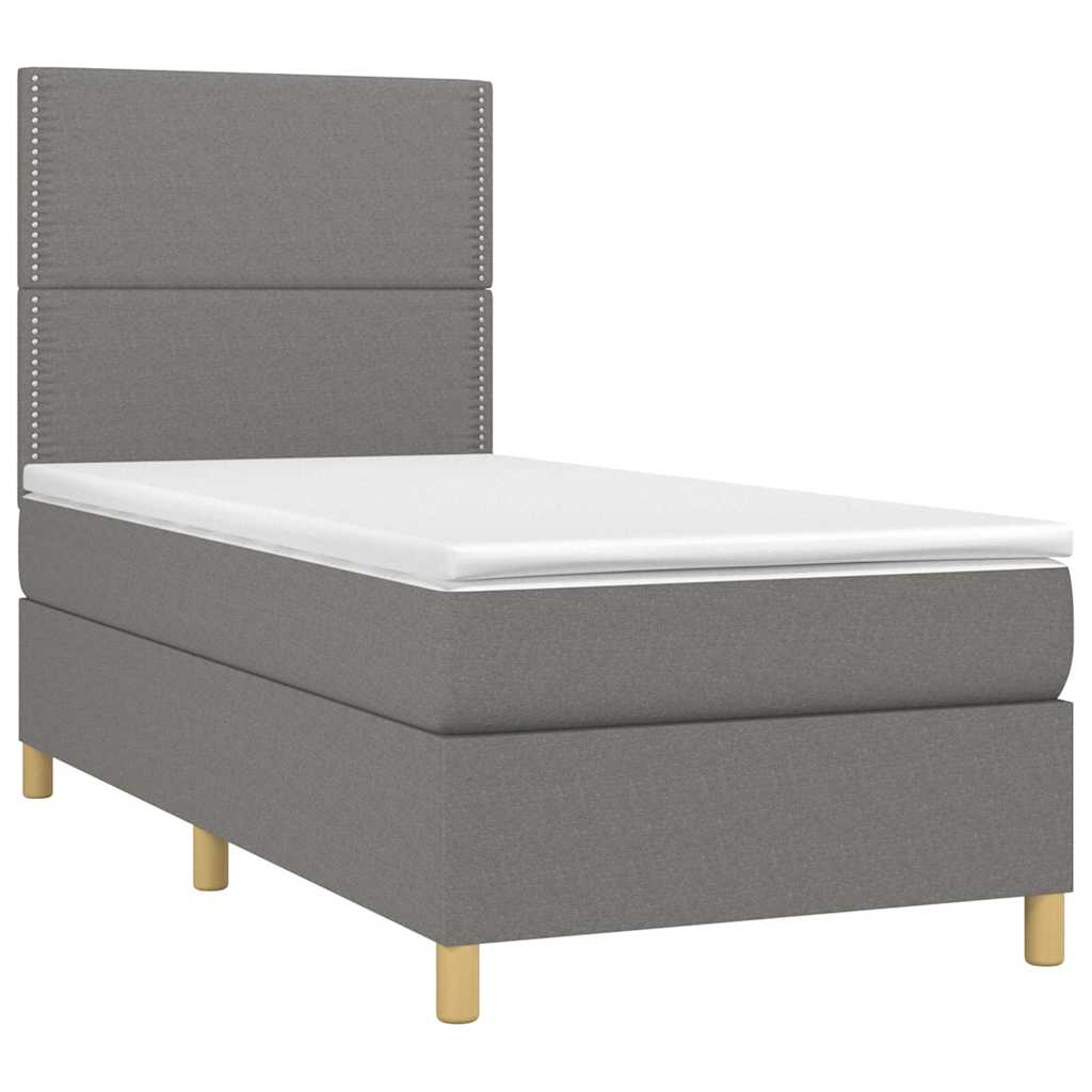 vidaXL Κρεβάτι Boxspring με Στρώμα & LED Σκ.Γκρι 100x200 εκ Υφασμάτινο