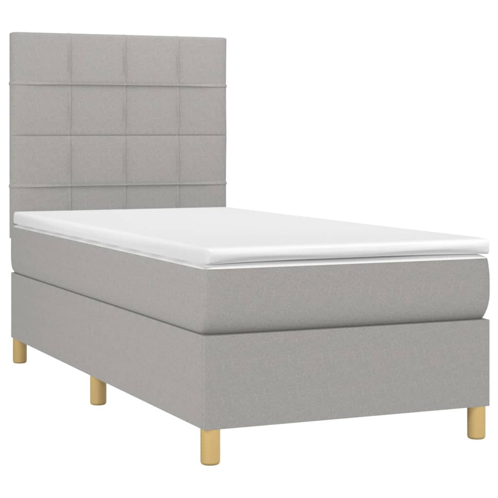 vidaXL Κρεβάτι Boxspring με Στρώμα & LED Αν.Γκρι 80x200 εκ. Υφασμάτινο