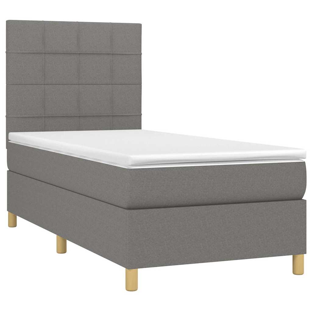 vidaXL Κρεβάτι Boxspring με Στρώμα & LED Σκ.Γκρι 100x200 εκ Υφασμάτινο