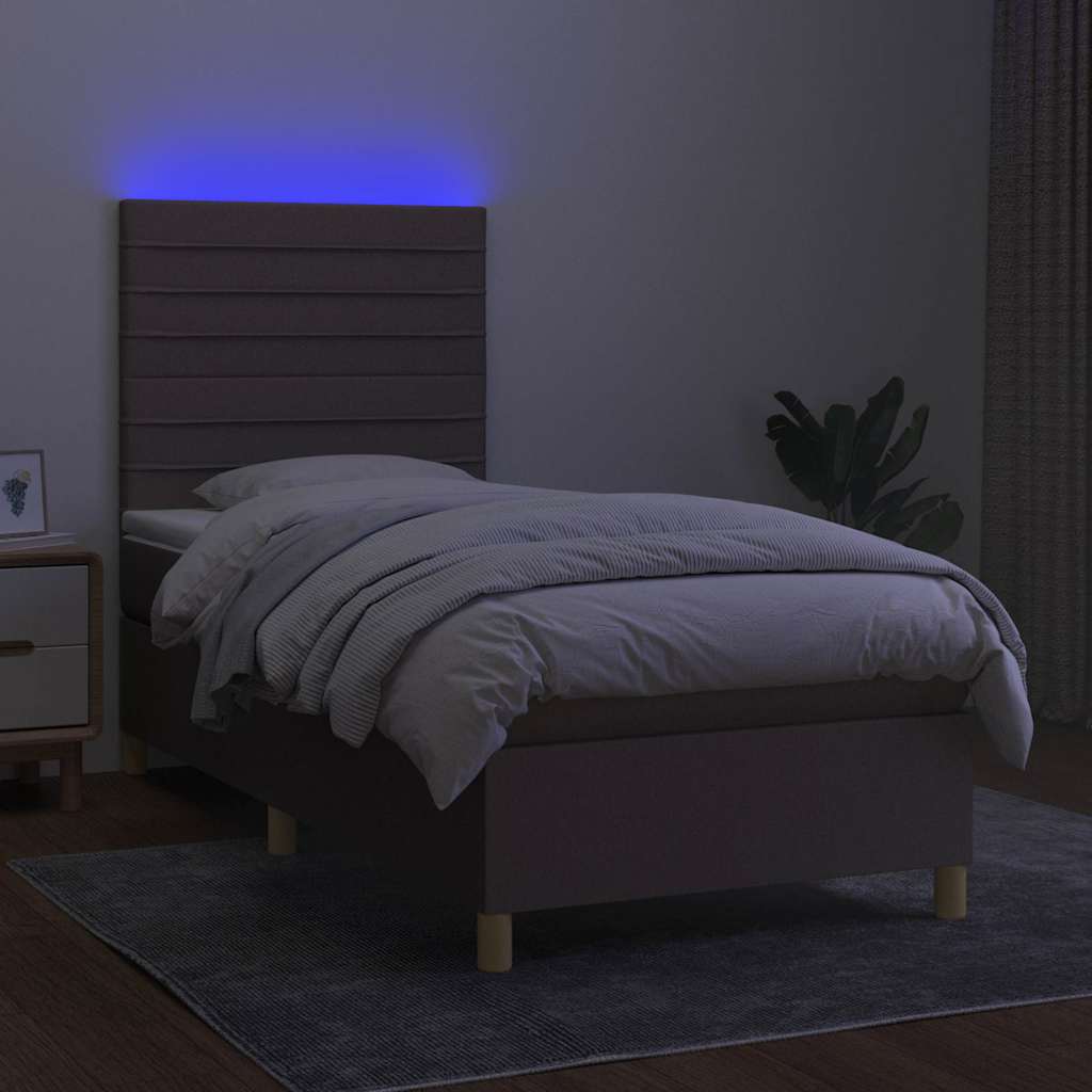 vidaXL Κρεβάτι Boxspring με Στρώμα & LED Taupe 90x200 εκ. Υφασμάτινο