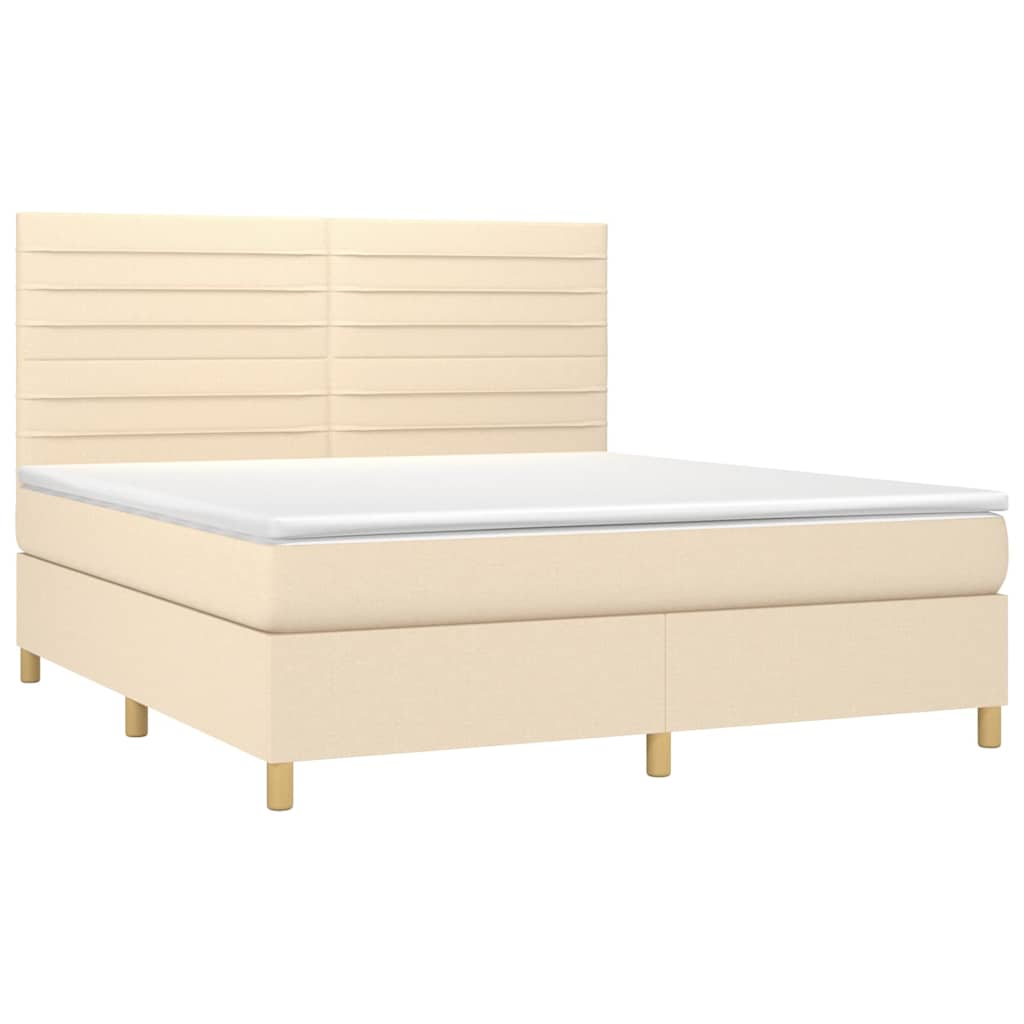 vidaXL Κρεβάτι Boxspring με Στρώμα & LED Κρεμ 160x200 εκ. Υφασμάτινο