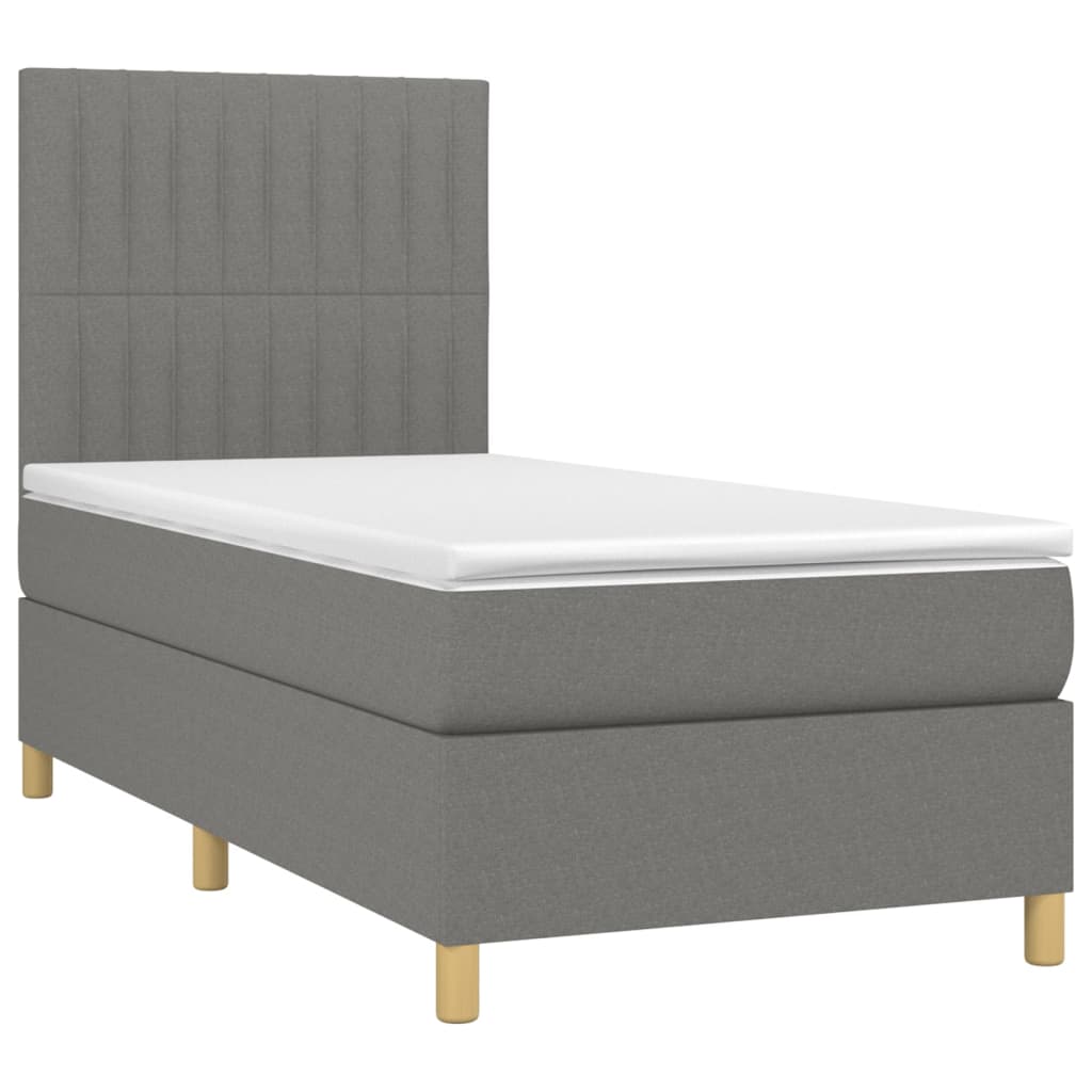 vidaXL Κρεβάτι Boxspring με Στρώμα & LED Σκ.Γκρι 90x190 εκ. Υφασμάτινο