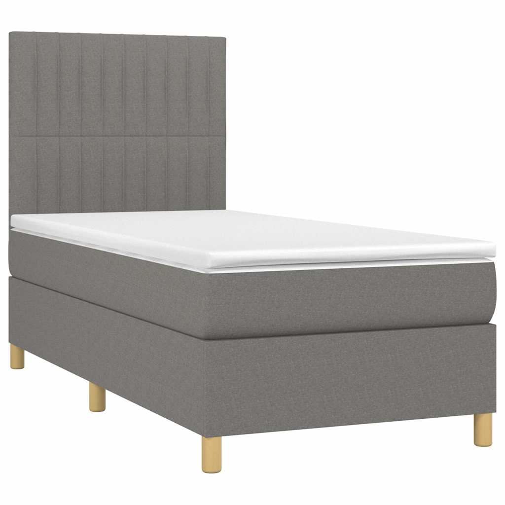 vidaXL Κρεβάτι Boxspring με Στρώμα & LED Σκ.Γκρι 100x200 εκ Υφασμάτινο