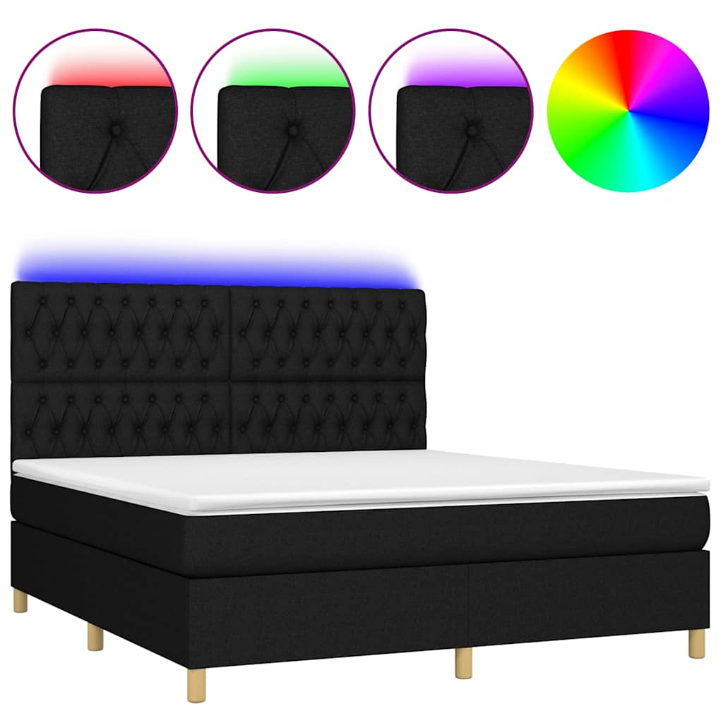 vidaXL Κρεβάτι Boxspring με Στρώμα & LED Μαύρο 180x200 εκ. Υφασμάτινο