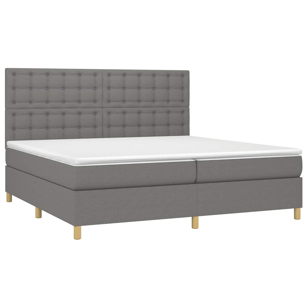 vidaXL Κρεβάτι Boxspring με Στρώμα & LED Σκ.Γκρι 200x200εκ. Υφασμάτινο