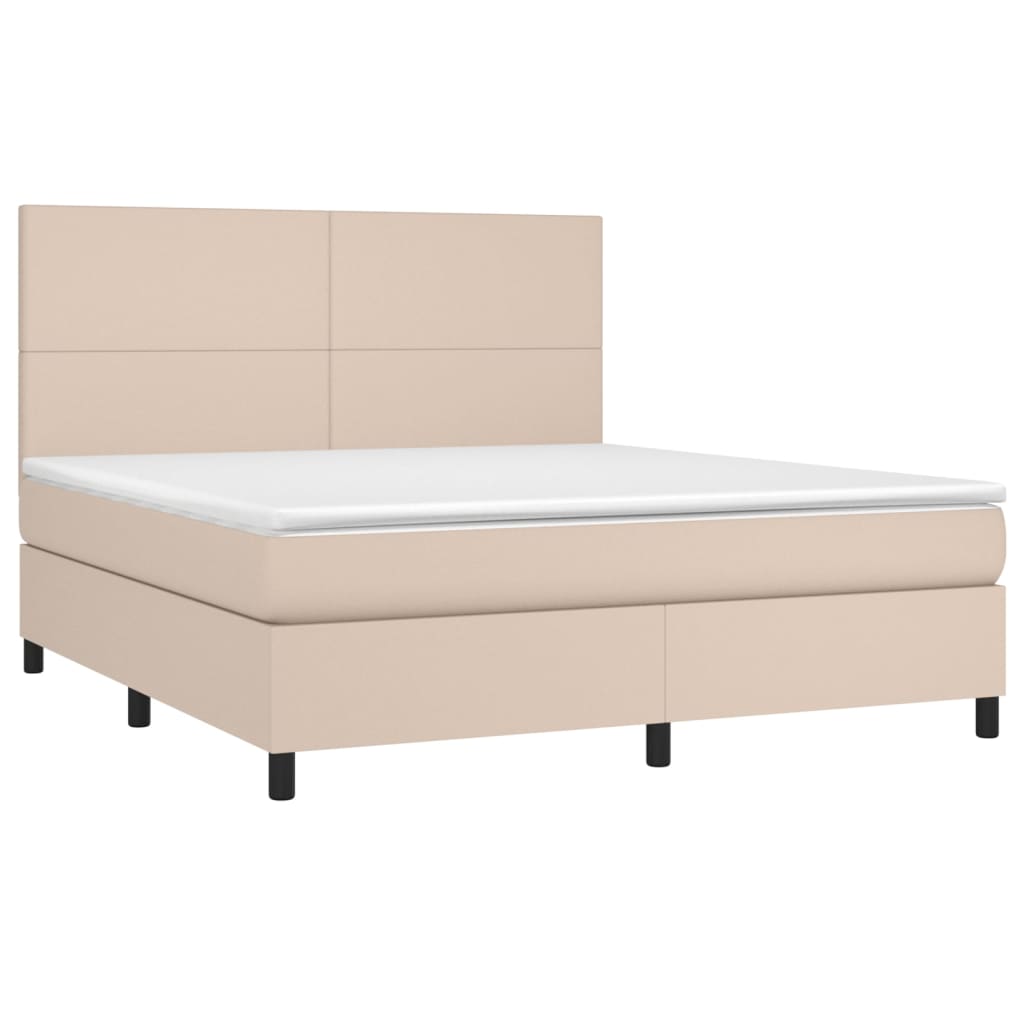 vidaXL Κρεβάτι Boxspring Στρώμα&LED Καπουτσίνο 160x200 εκ. Συνθ. Δέρμα
