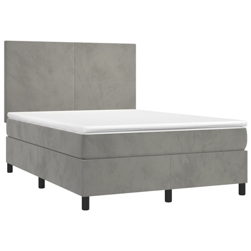 vidaXL Κρεβάτι Boxspring με Στρώμα&LED Αν. Γκρι 140x190 εκ. Βελούδινο