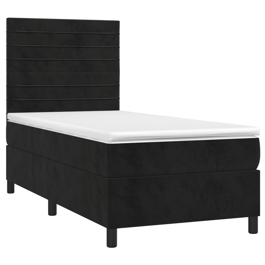 vidaXL Κρεβάτι Boxspring με Στρώμα & LED Μαύρο 90x200 εκ. Βελούδινο