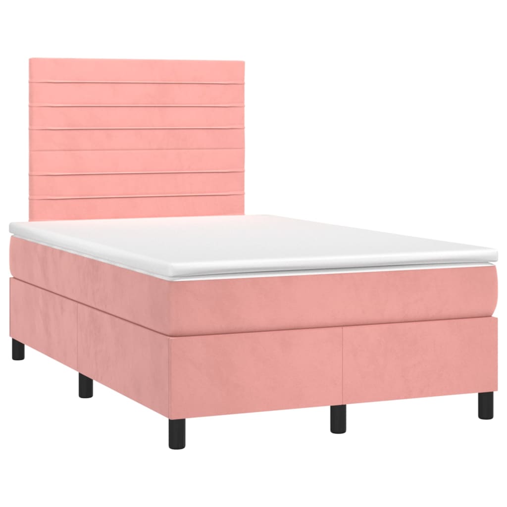 vidaXL Κρεβάτι Boxspring με Στρώμα & LED Ροζ 120x200 εκ. Βελούδινο