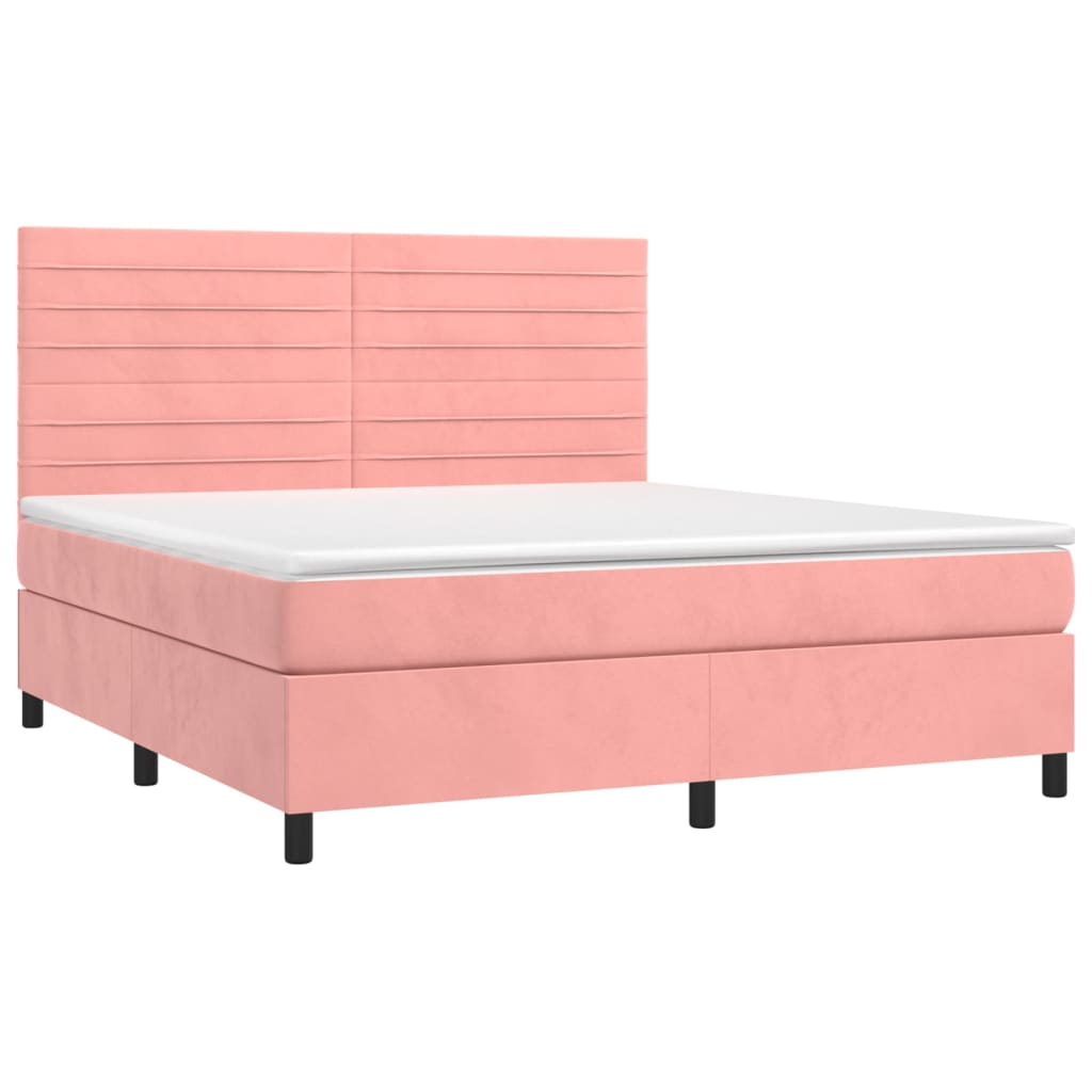vidaXL Κρεβάτι Boxspring με Στρώμα & LED Ροζ 180x200 εκ. Βελούδινο