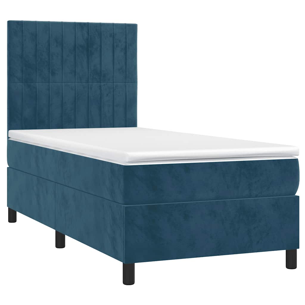 vidaXL Κρεβάτι Boxspring με Στρώμα & LED Σκ. Μπλε 100x200εκ. Βελούδινο