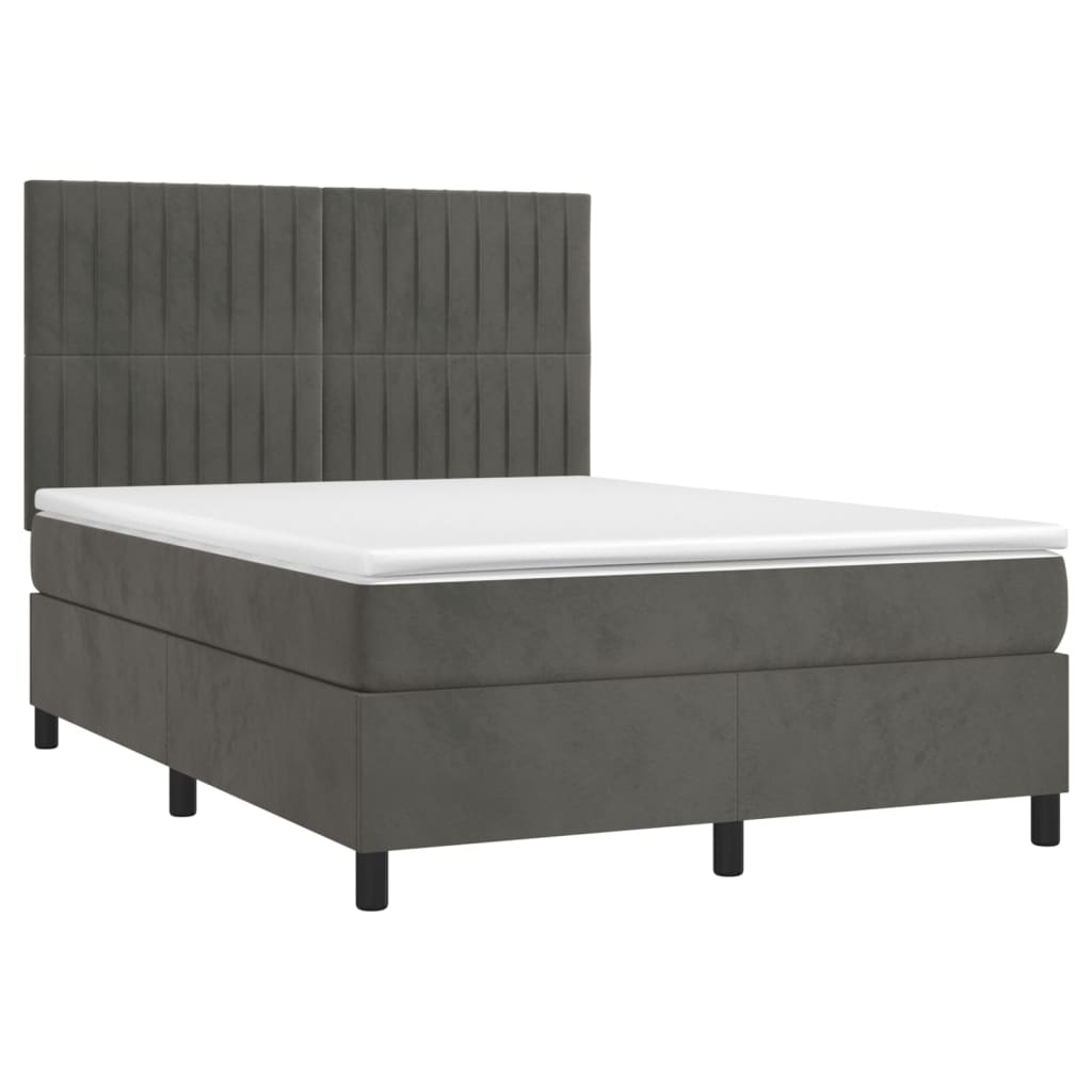 vidaXL Κρεβάτι Boxspring με Στρώμα & LED Σκ. Γκρι 140x200εκ. Βελούδινο