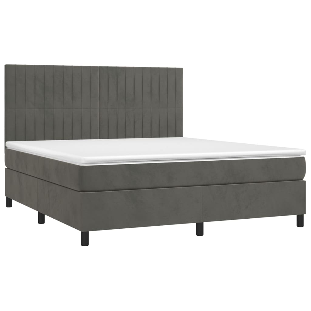 vidaXL Κρεβάτι Boxspring με Στρώμα & LED Σκ. Γκρι 180x200εκ. Βελούδινο