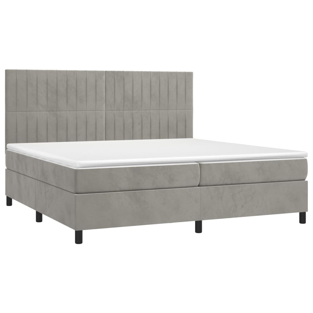 vidaXL Κρεβάτι Boxspring με Στρώμα & LED Αν.Γκρι 200x200 εκ. Βελούδινο