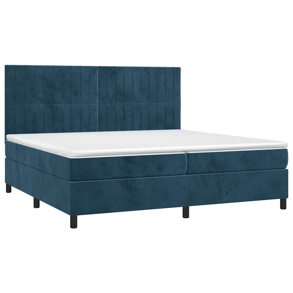 vidaXL Κρεβάτι Boxspring με Στρώμα & LED Σκ. Μπλε 200x200εκ. Βελούδινο