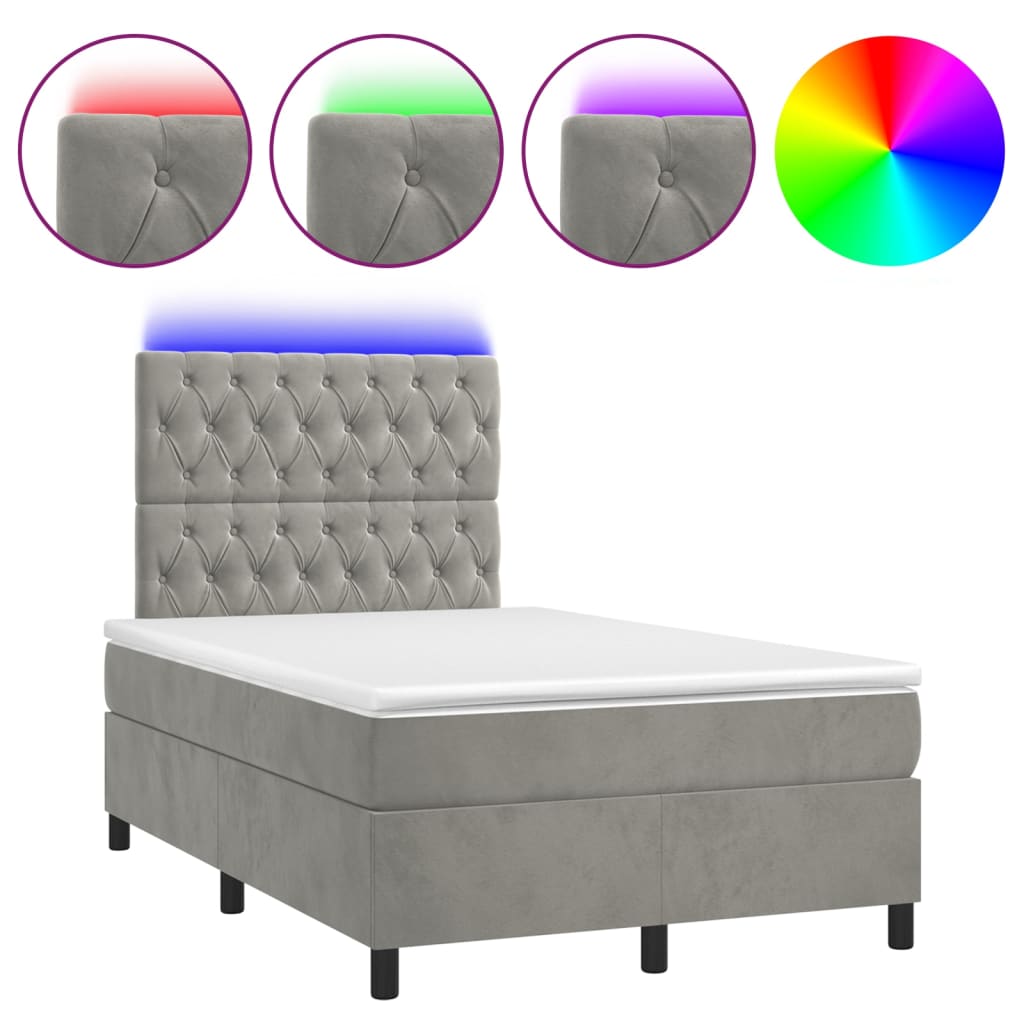 vidaXL Κρεβάτι Boxspring με Στρώμα & LED Αν.Γκρι 120x200 εκ. Βελούδινο
