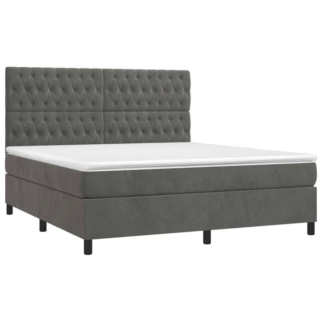 vidaXL Κρεβάτι Boxspring με Στρώμα & LED Σκ. Γκρι 180x200εκ. Βελούδινο