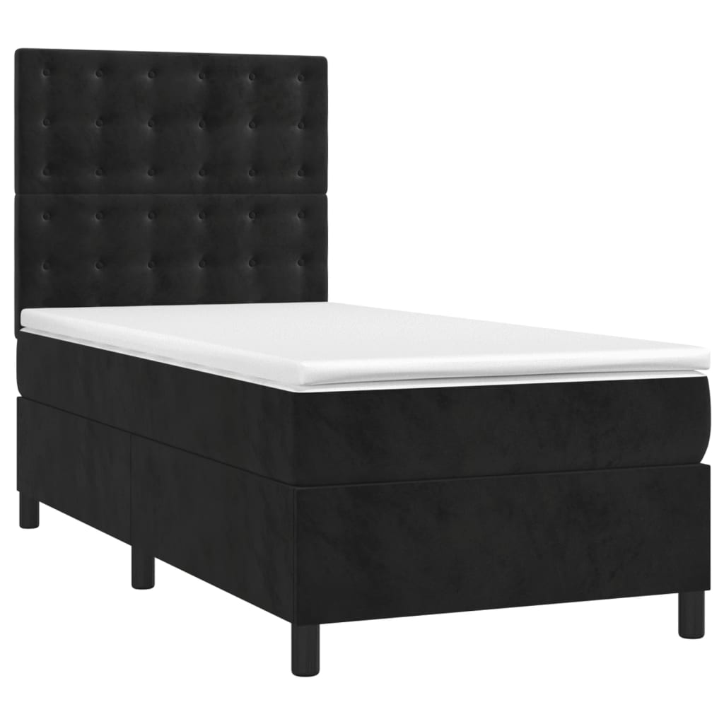 vidaXL Κρεβάτι Boxspring με Στρώμα & LED Μαύρο 80x200 εκ. Βελούδινο