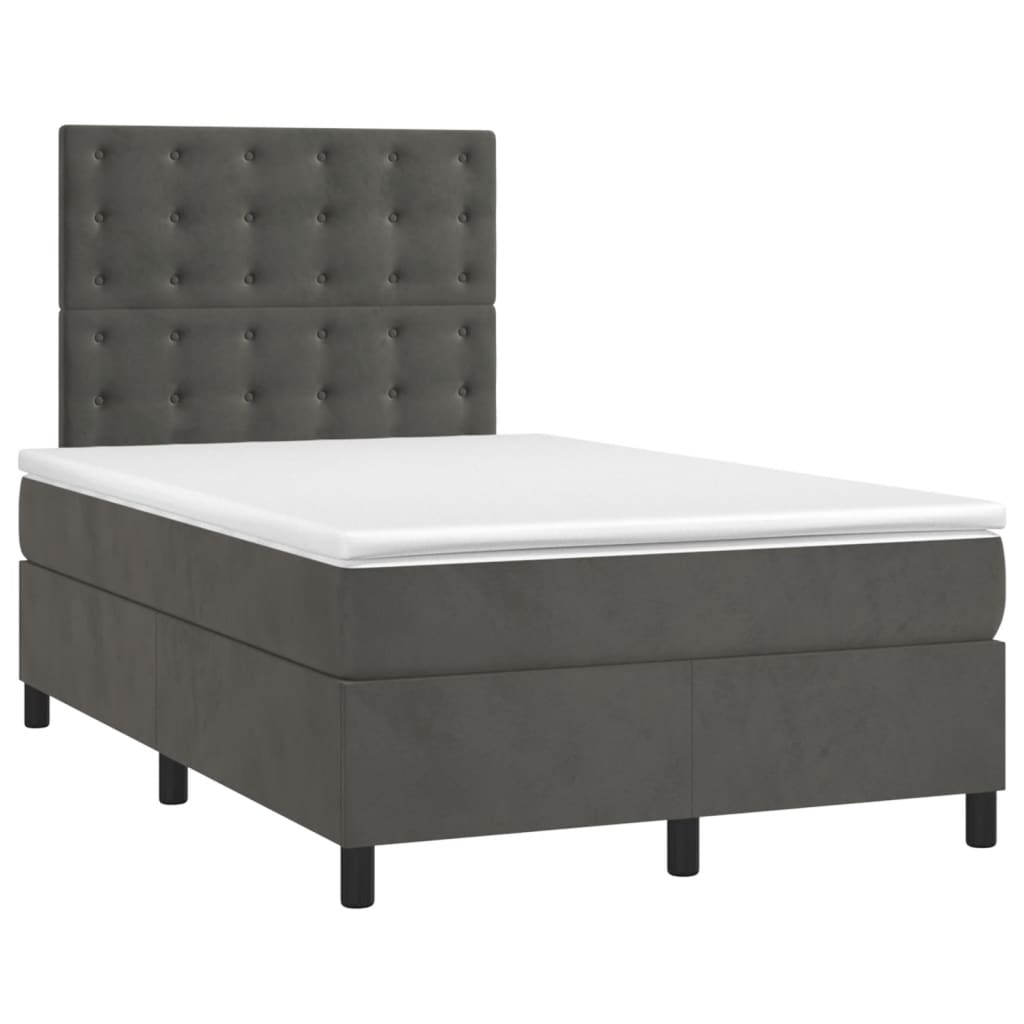 vidaXL Κρεβάτι Boxspring με Στρώμα & LED Σκ. Γκρι 120x200εκ. Βελούδινο