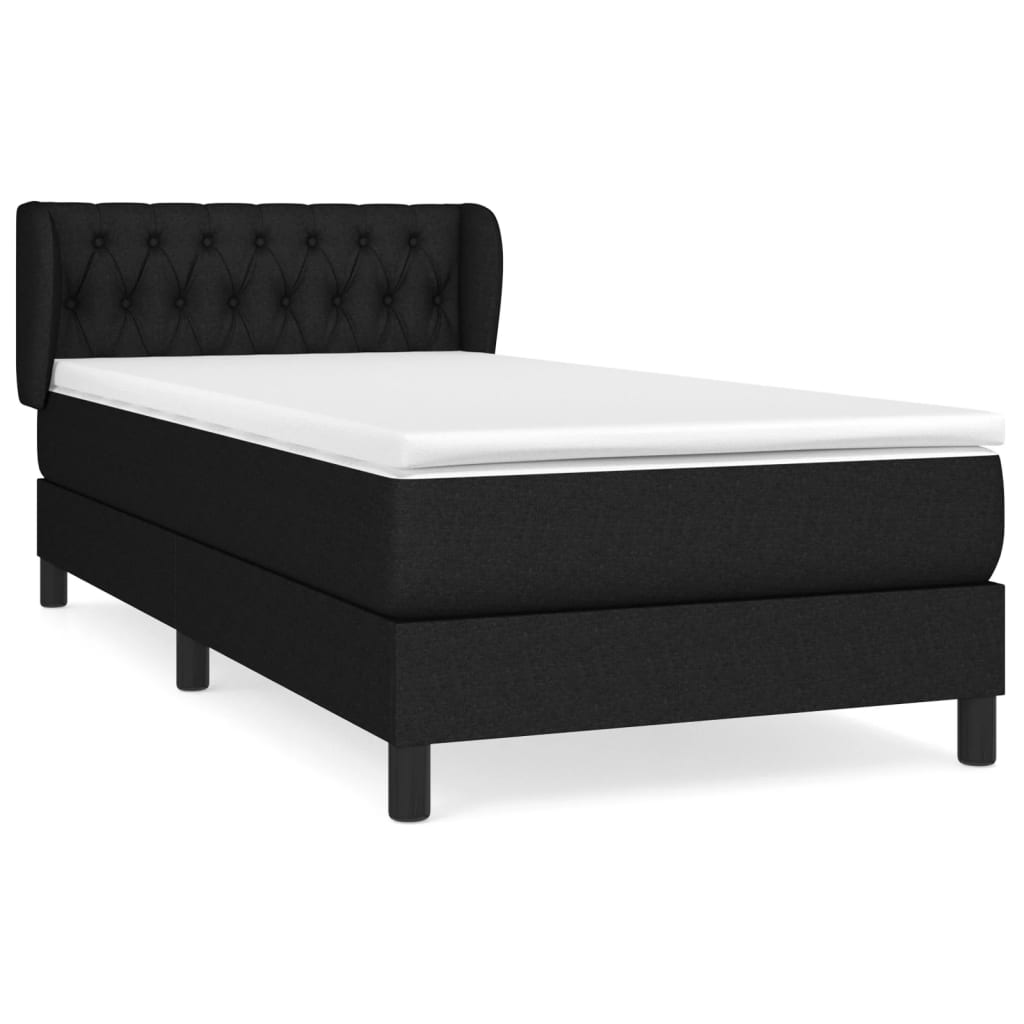 vidaXL Κρεβάτι Boxspring με Στρώμα Μαύρο 90x200 εκ. Υφασμάτινο
